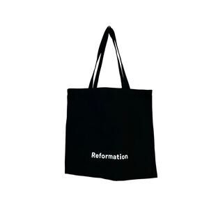 Reformation Black Canvas Tote Bag Purse Groceries Overnight White Font Shoulder